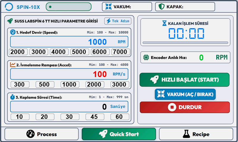 SPIN 10X Hızlı Başlat Manuel HMI Ekranı